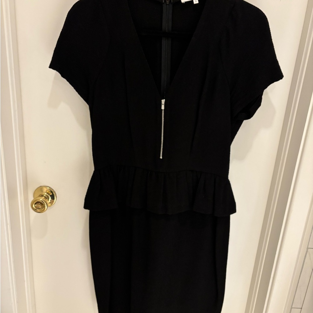 Sandro Black party Dress with Ruffle peblum Detail
